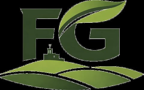 FG logo con foglie e colline verdi